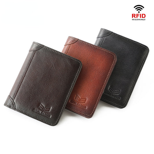 Royal Bagger Short Wallet for Men RFID Blocking Genuine Cow Leather Male Card Holder Retro Slim Purse Man Business Wallets Cool