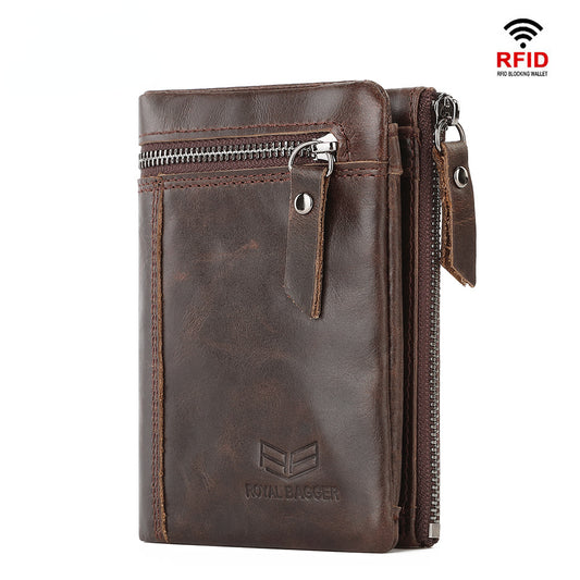 Royal Bagger RFID Blocking Short Wallets for Men Real Genuine Cow Leather Card Holder Zipper Purse Vintage Fashion Man Wallet