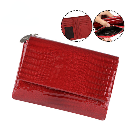 Royal Bagger Crocodile Pattern Short Wallets for Women Genuine Cow Leather Trifold Wallet Card Holder Vintage Coin Purse 1491