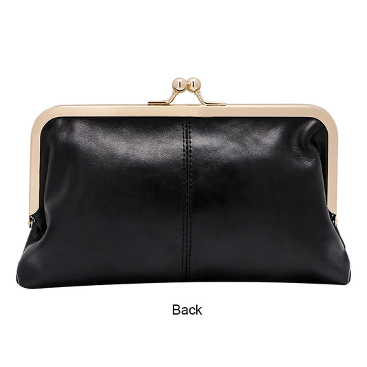 Royal Bagger Kiss Lock Wallet Purse for Women Genuine Cow Leather Large Capacity Card Holder Elegant Clutch Phone Bag 1480