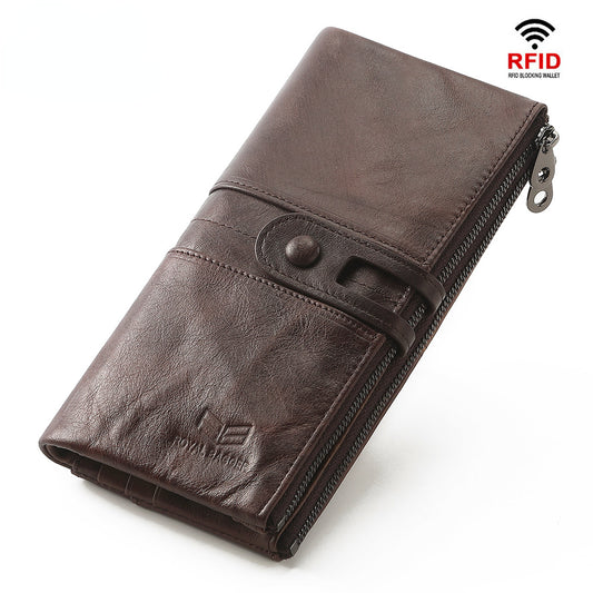 Royal Bagger Long Wallet Purse for Men Genuine Cow Leather RFID Blocking Wallets Card Holder Phone Pocket Purses Businees Retro