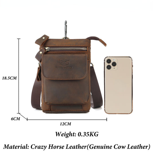 Royal Bagger Waist Pack for Men Crazy Horse Leather Male Small Sling Shoulder Bag Belt Phone Pocket Genuine Cowhide Retro Bags